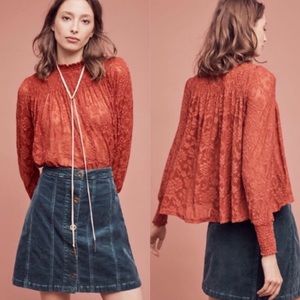 🔶Boho Lace Mock Neck Smocked Top🔶